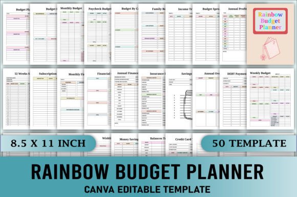 Download Editable Rainbow Budget Planner Canva - Budget planner Collection