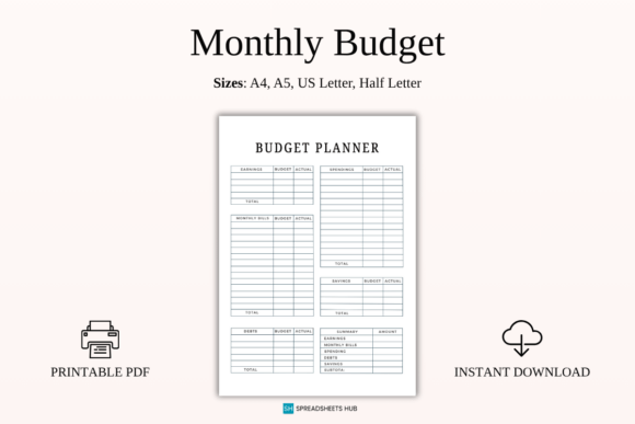 Download Printable Monthly Budget Planner PDF - Planner pdf Collection