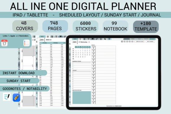 Download Blue Digital Planner-Journal Sheduled - Premium Bundle